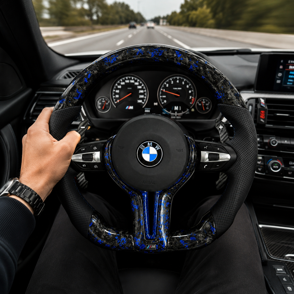 Forged Carbon Fiber Steering Wheel for BMW F10 F11 F15 F18 F20 F23 F25 F30 F32 F35 F40 F80 E84 E87 E90 E92 E93 2005~2019-CJ Mod Garage 11