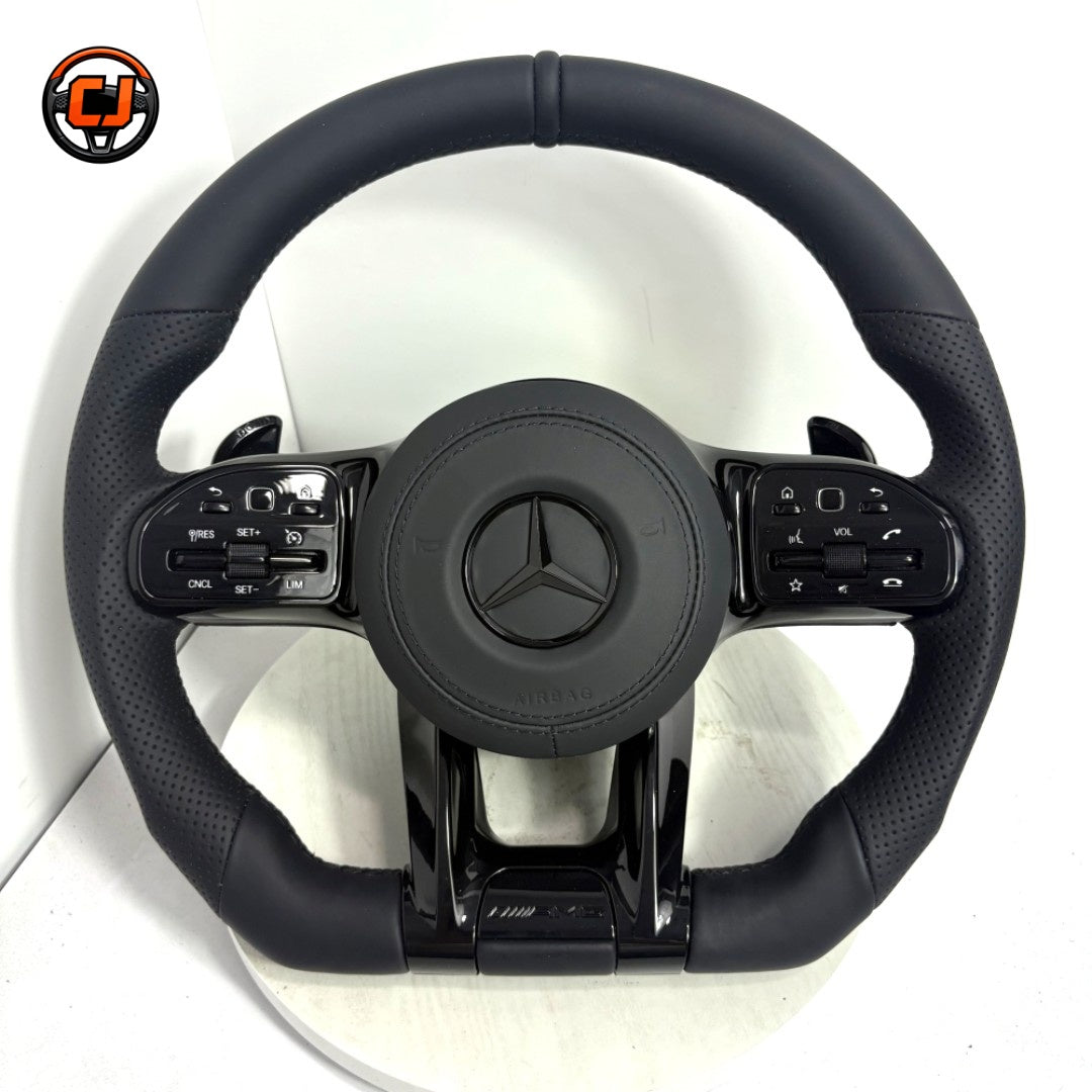 Mercedes AMG premium leather steering wheel with sporty grip design for W117 W176 W177 W203 W204 W205 W211 W212 C200 C300 CJ Mod Garage