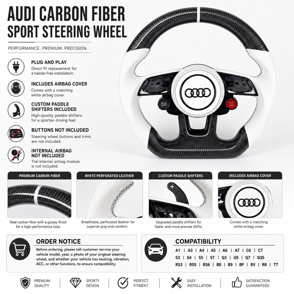 Carbon Fiber Audi Steering Wheel for A1 A3 A4 A5 A6 A7 C6 C7 S3 S4 S5 S7 Q3 Q5 Q7 SQ5 RS RS3 RS5 RS6 B8 B9 8P 8V R8 TT -CJ Mod Garage 78