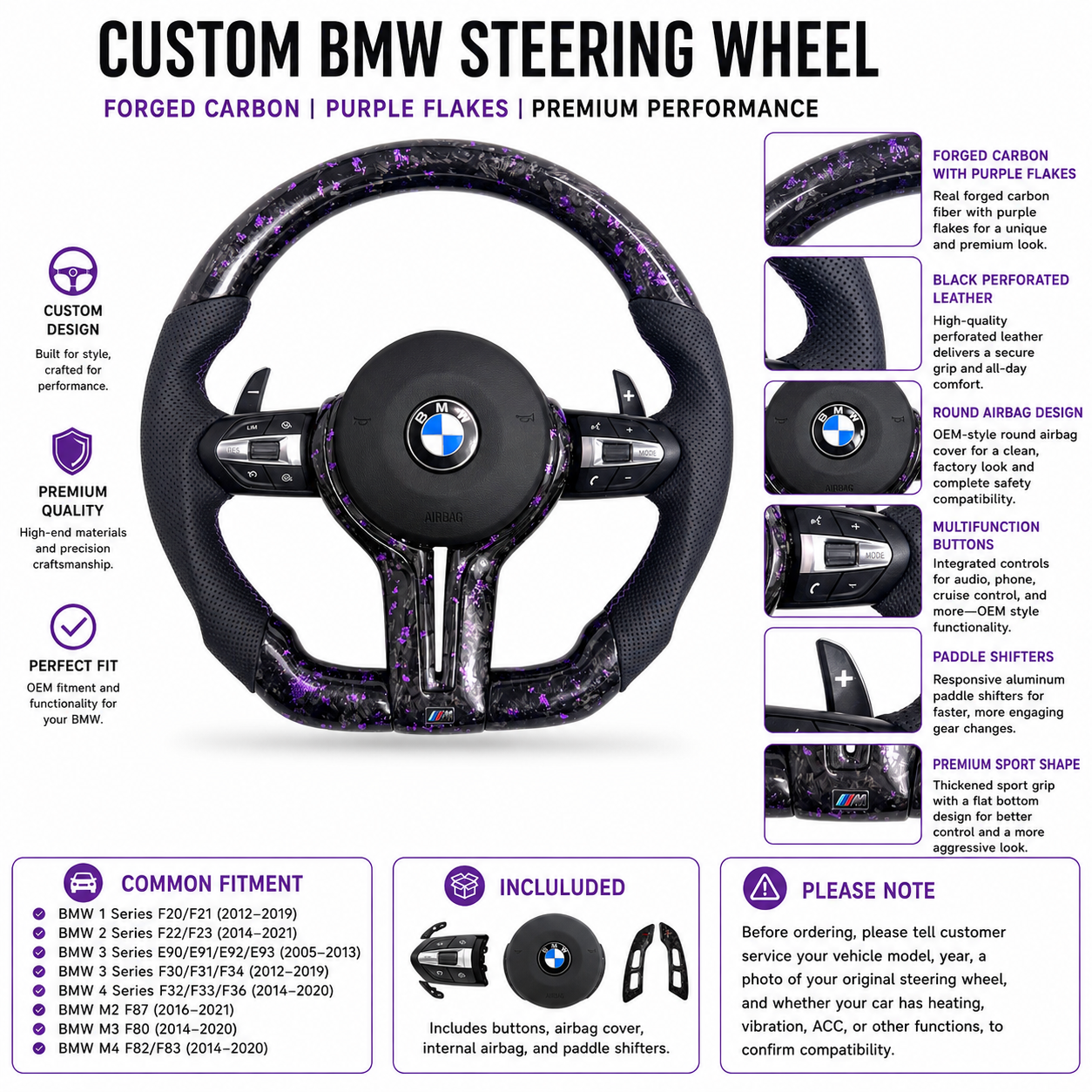 Forged Carbon Fiber Steering Wheel for BMW F10 F11 F15 F18 F20 F23 F25 F30 F32 F35 F40 F80 E84 E87 E90 E92 E93 2005~2019-CJ Mod Garage 15
