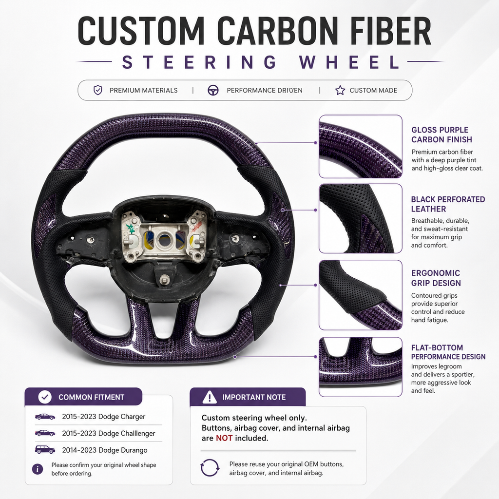 For Dodge Charger Challenger Hellcat Charger Durango SRT RT GT 2015-2023 Carbon Fiber Steering Wheel - CJ Mod Garage 73