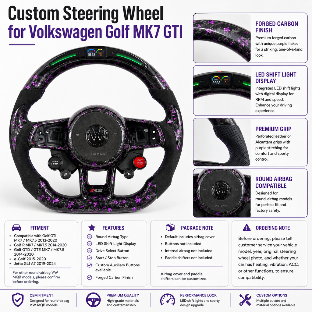 Volkswagen MK7 GTI purple forged carbon LED wheel detail layout for Golf 6 7 7.5 R R Line CC Polo Passat B8 CJ Mod Garage