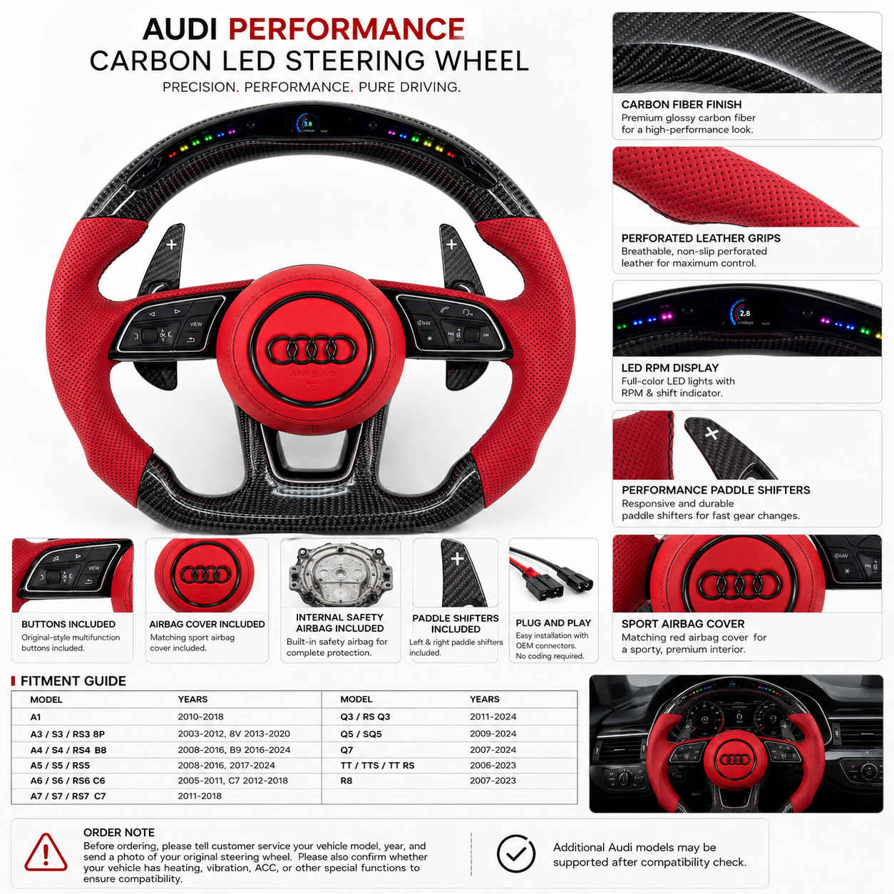 Carbon Fiber Audi Steering Wheel for A1 A3 A4 A5 A6 A7 C6 C7 S3 S4 S5 S7 Q3 Q5 Q7 SQ5 RS RS3 RS5 RS6 B8 B9 8P 8V R8 TT -CJ Mod Garage 82