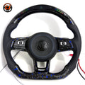 White background VW Golf GTI steering wheel with blue forged carbon and blue stitching for MK7 GTI Golf 6 7 7 5 R R Line CC Polo Passat B8 CJ Mod Garage