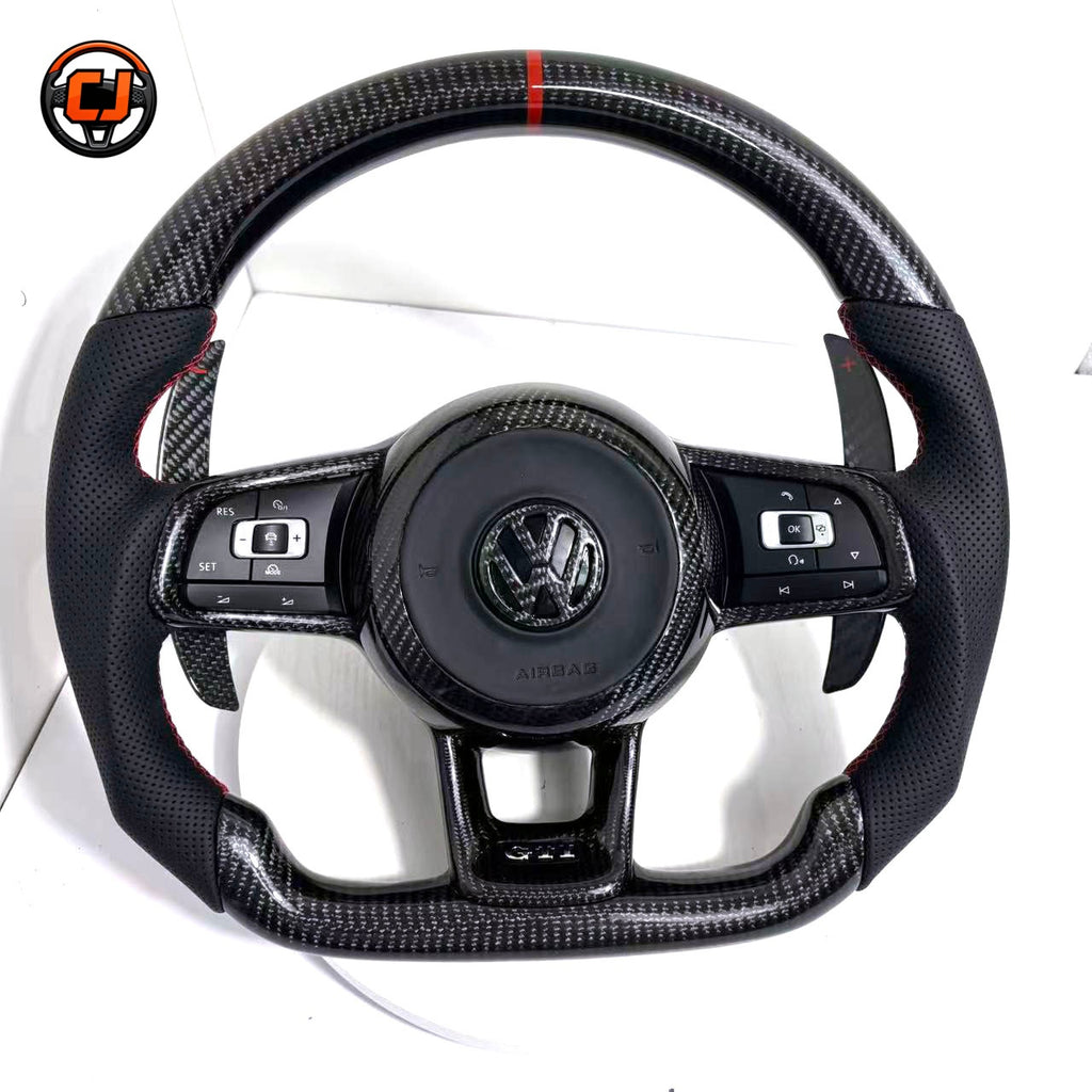 VW Golf GTI Mk7 Mk7 5 2013 to 2020 carbon fiber steering wheel on white background CJ Mod Garage