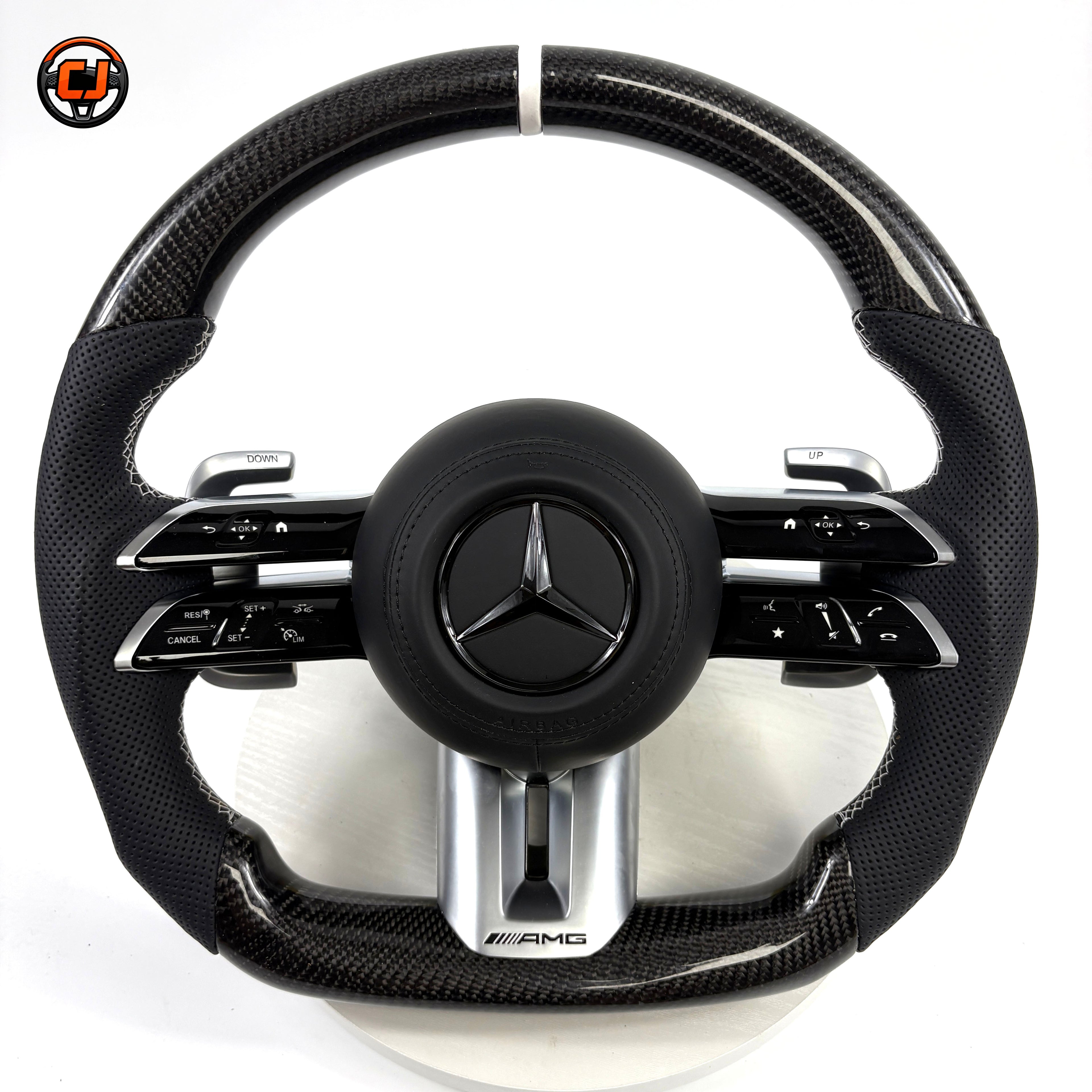 Mercedes AMG W205 C-Class 2015-2021 carbon fiber Dragonfly steering wheel with perforated leather by CJ Mod Garage