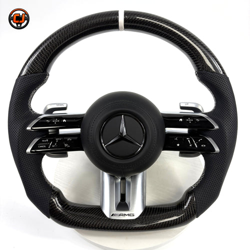 Mercedes AMG W205 C-Class 2015-2021 carbon fiber Dragonfly steering wheel with perforated leather by CJ Mod Garage