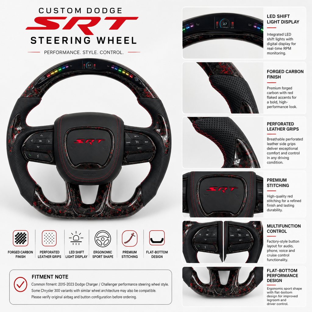 For Dodge Charger, Challenger, Hellcat Charger, Durango SRT, RT GT 2015-2023 Carbon Fiber Steering Wheel - CJ Mod Garage 5