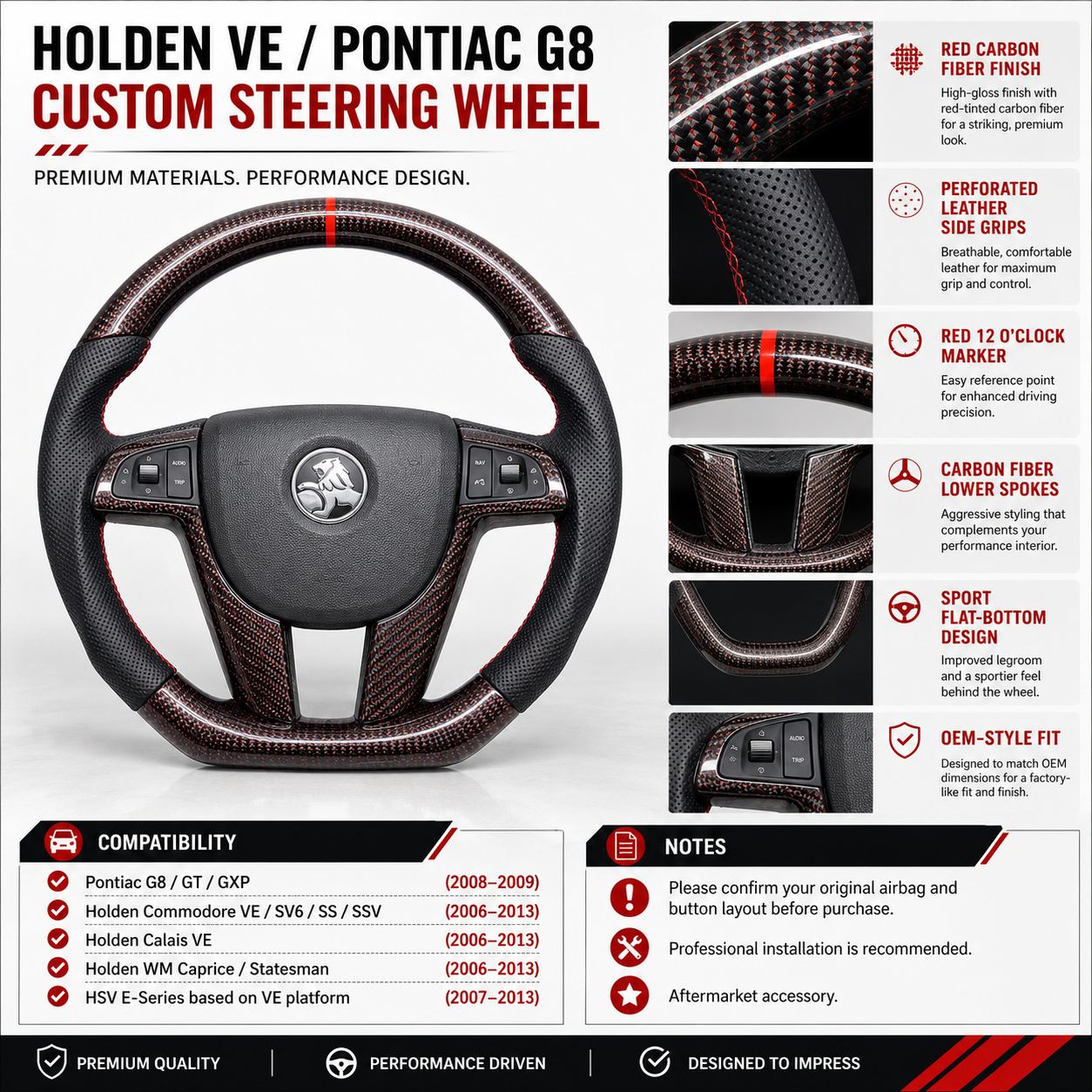FOR Holden VF HSV Chevy SS SSV SV6 2013-2017 Carbon Fiber Steering Wheel - CJ Mod Garage 88