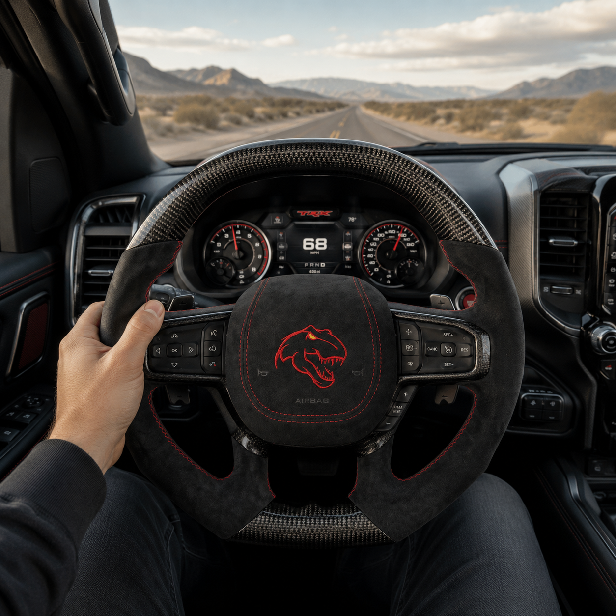 FOR Dodge Ram/Tyrannosaurus Rex Carbon Fiber Steering Wheel - CJ Mod Garage