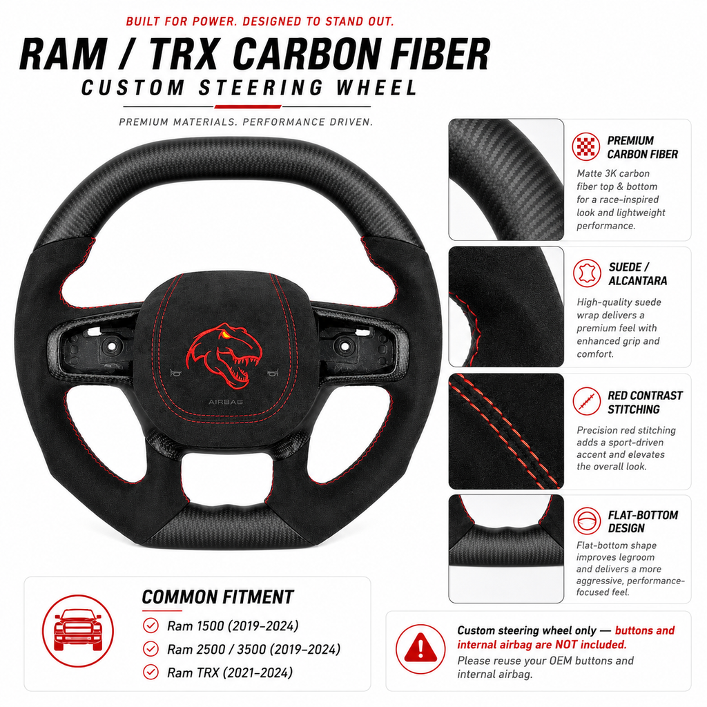 FOR Dodge Ram/Tyrannosaurus Rex Carbon Fiber Steering Wheel - CJ Mod Garage 1
