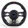 FOR Ford Mustang S550/GT 2015-2023 Carbon Fiber Steering Wheel, Black Carbon Fiber & Black Perforated Leather & Airbag Cover & Red Stripes - CJ Mod Garage