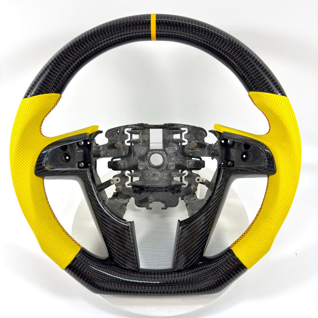 FOR Holden Commodore VE/Pontiac G8 Steering Wheel - Black Carbon Fiber & Yellow Perforated Leather - CJ Mod Garage &