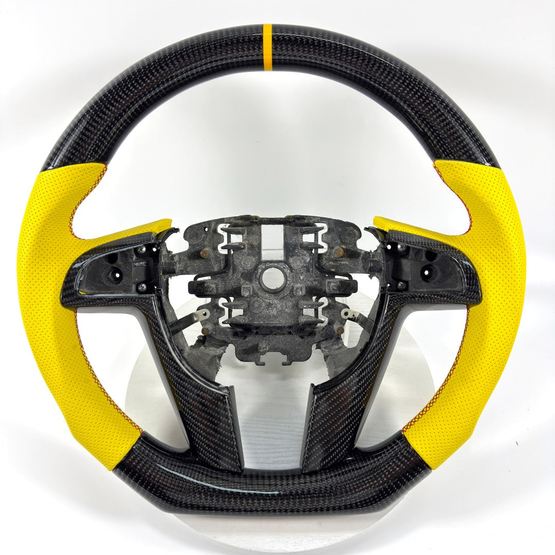 FOR Holden Commodore VE/Pontiac G8 Steering Wheel - Black Carbon Fiber & Yellow Perforated Leather - CJ Mod Garage &