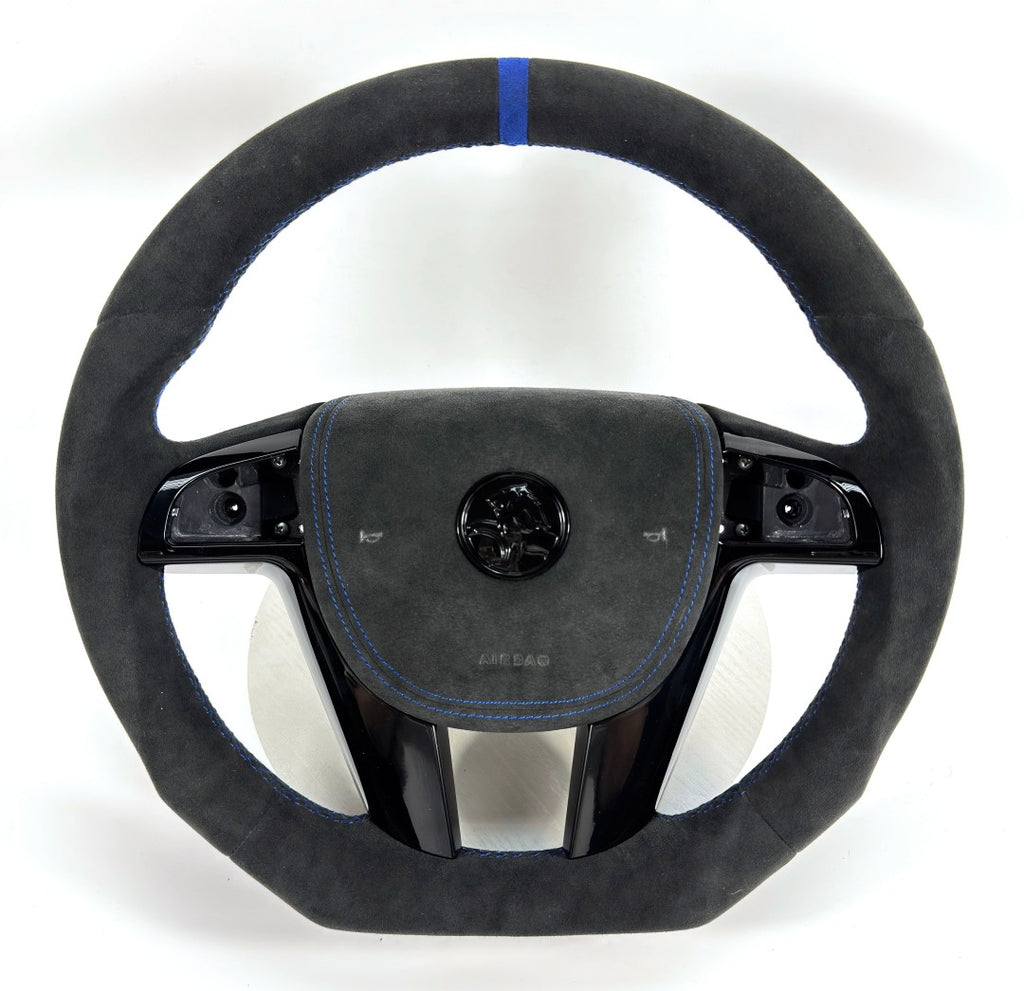 FOR Holden Commodore VE/Pontiac G8 Steering Wheel - Black Alcantara & Blue Stripes - CJ Mod Garage &