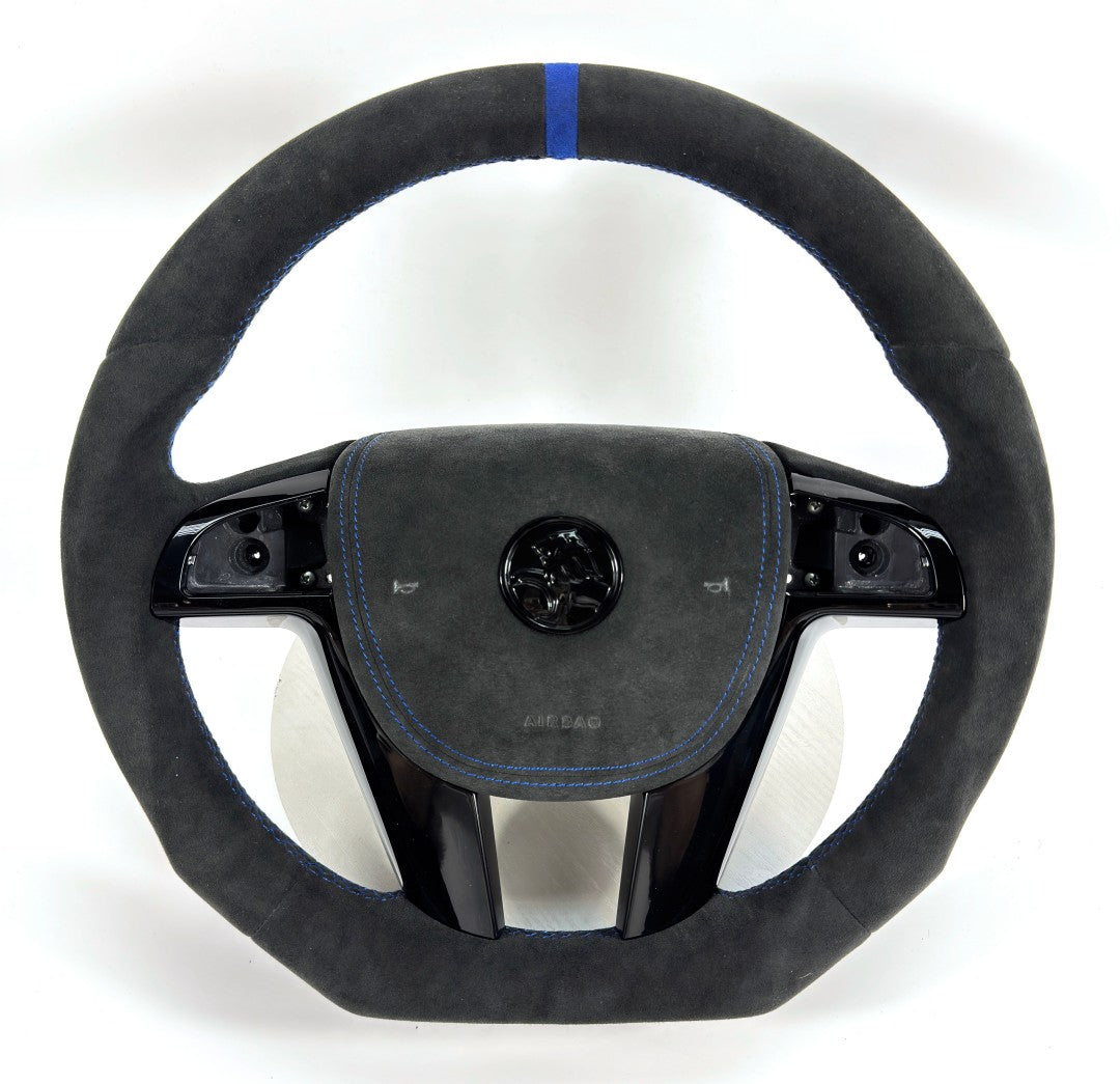 FOR Holden Commodore VE/Pontiac G8 Steering Wheel - Black Alcantara & Blue Stripes - CJ Mod Garage &