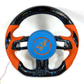 FOR Ford Mustang S550/GT 2015-2023 Carbon Fiber Steering Wheel, Blue Forged Carbon Fiber & Orange Perforated Leather & LED & Airbag Cover - CJ Mod Garage