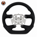 Front view of Ford Falcon FG XR XR6 XR8 custom steering wheel with full black suede style finish and minimalist sport design by CJ Mod Garage