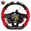 Custom MK8 performance steering wheel featuring forged carbon red flakes LED shift lights flat bottom design and sport leather grips for Golf 8 MK8 Passat Touareg Tiguan Polo GTD MK7 MK6 R Line CC Jetta by CJ Mod Garage