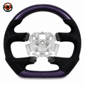 Front view of Ford Falcon FG XR XR6 XR8 custom steering wheel with purple carbon fiber and black suede side grips by CJ Mod Garage