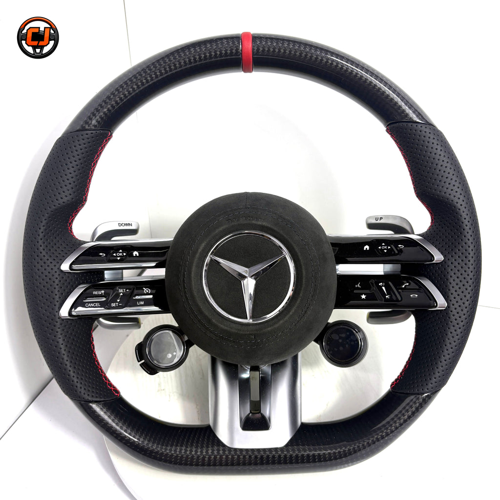 Mercedes W205 C-Class 2015-2021 carbon fiber Dragonfly steering wheel with red stitching by CJ Mod Garage