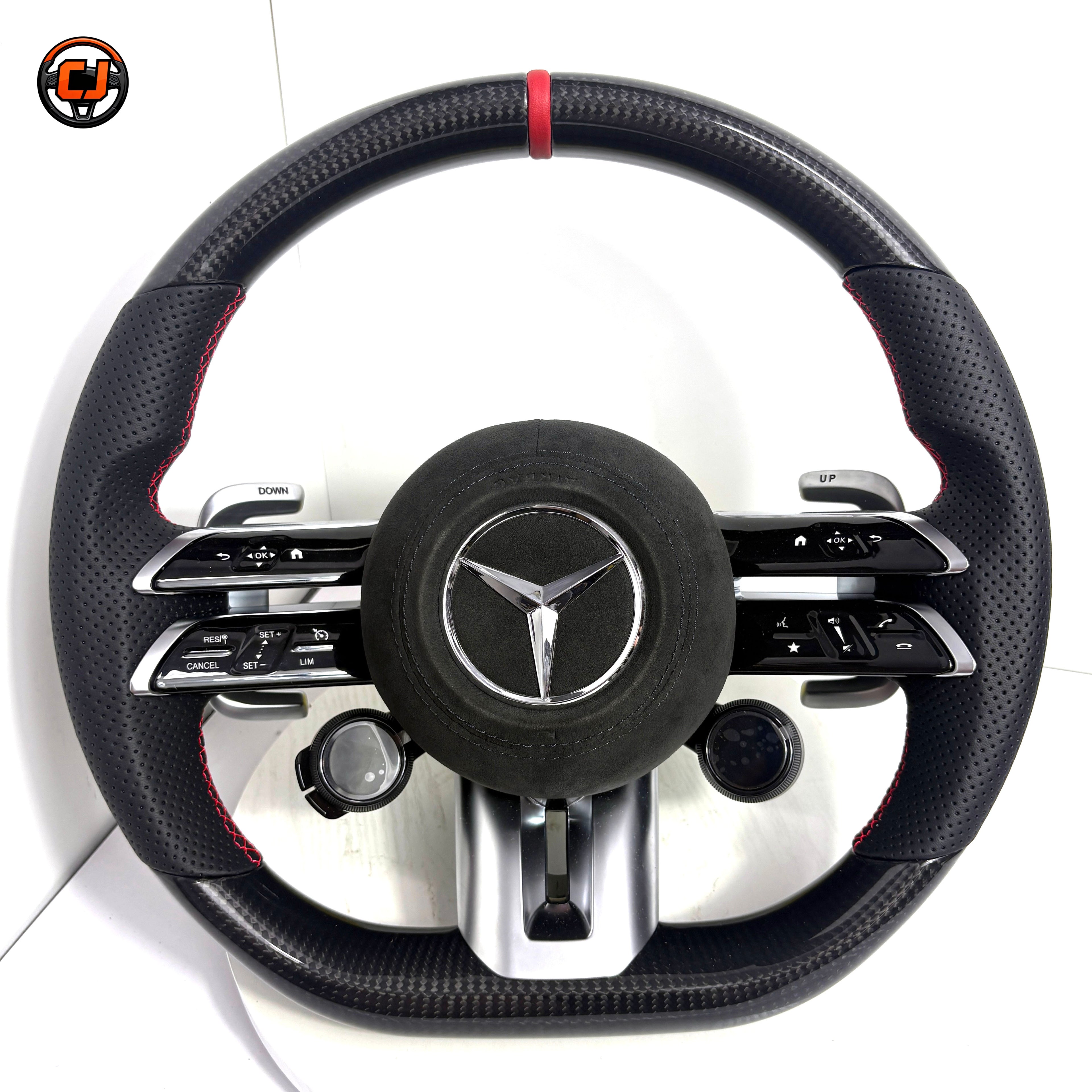 Mercedes W205 C-Class 2015-2021 carbon fiber Dragonfly steering wheel with red stitching by CJ Mod Garage