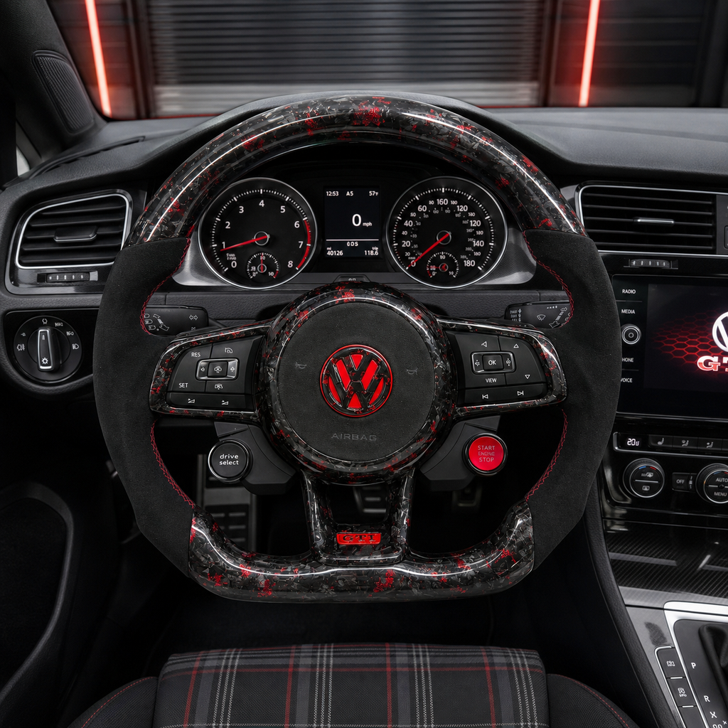 Volkswagen Golf GTI Mk7 Mk7 5 2013 to 2020 red forged carbon flat bottom wheel interior CJ Mod Garage