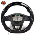 Handcrafted Seat Leon MK4 carbon fiber steering wheel with integrated buttons paddle shifters perforated leather grip and performance inspired styling by CJ Mod Garage