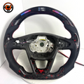Cupra Ateca Seat Leon forged carbon fiber steering wheel with illuminated display module red flake carbon weave and sculpted leather grip profile by CJ Mod Garage