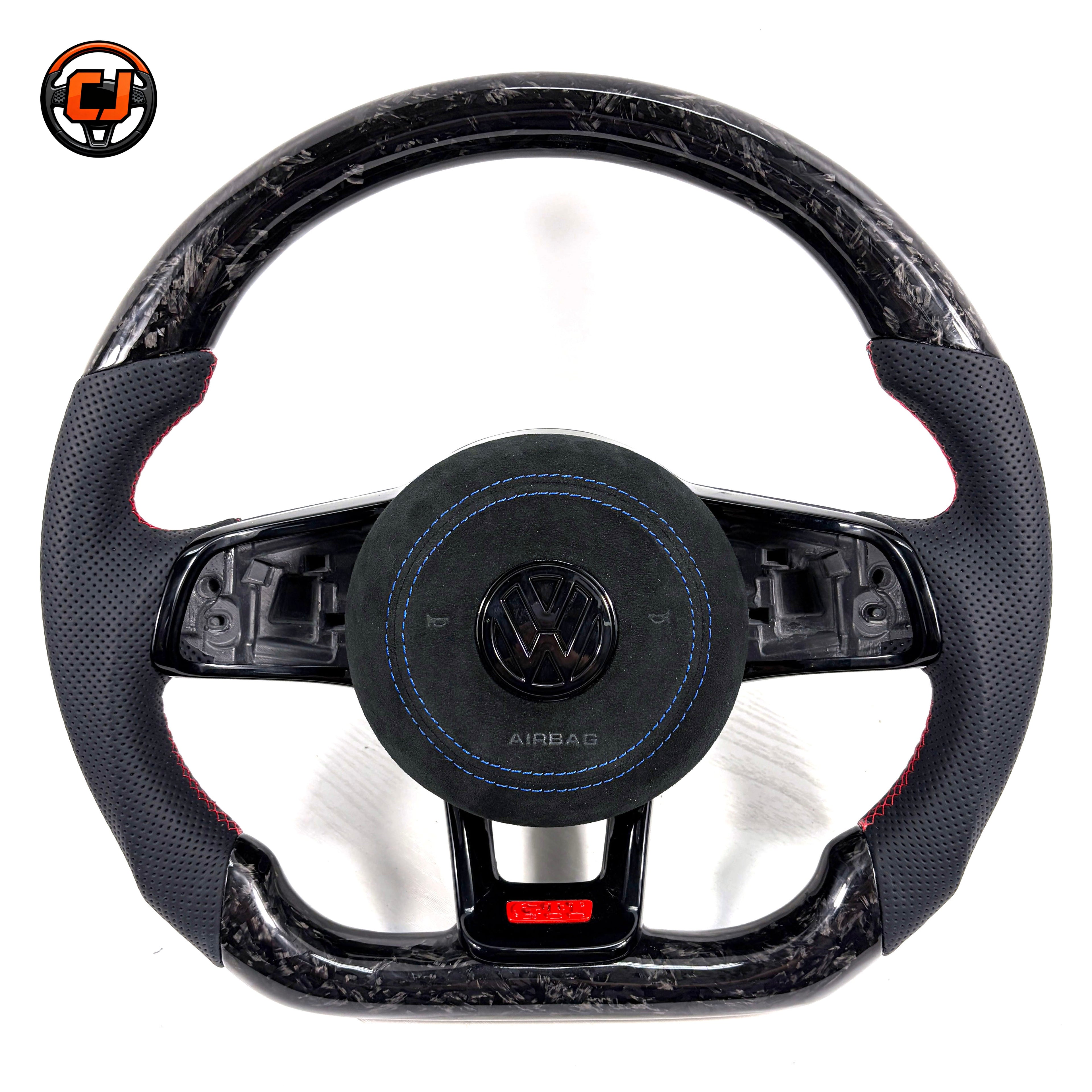 White background forged carbon GTI steering wheel with blue stitched airbag cover for MK7 GTI Golf 6 7 7 5 R R Line CC Polo Passat B8 CJ Mod Garage