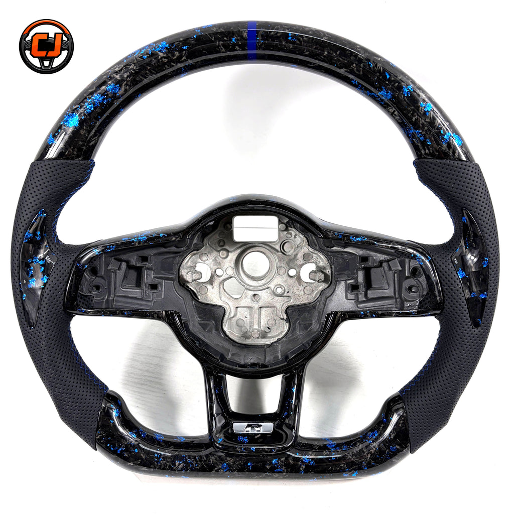 White background photo of blue forged carbon sport steering wheel shell for MK7 GTI Golf 6 7 7 5 R R Line CC Polo Passat B8 CJ Mod Garage