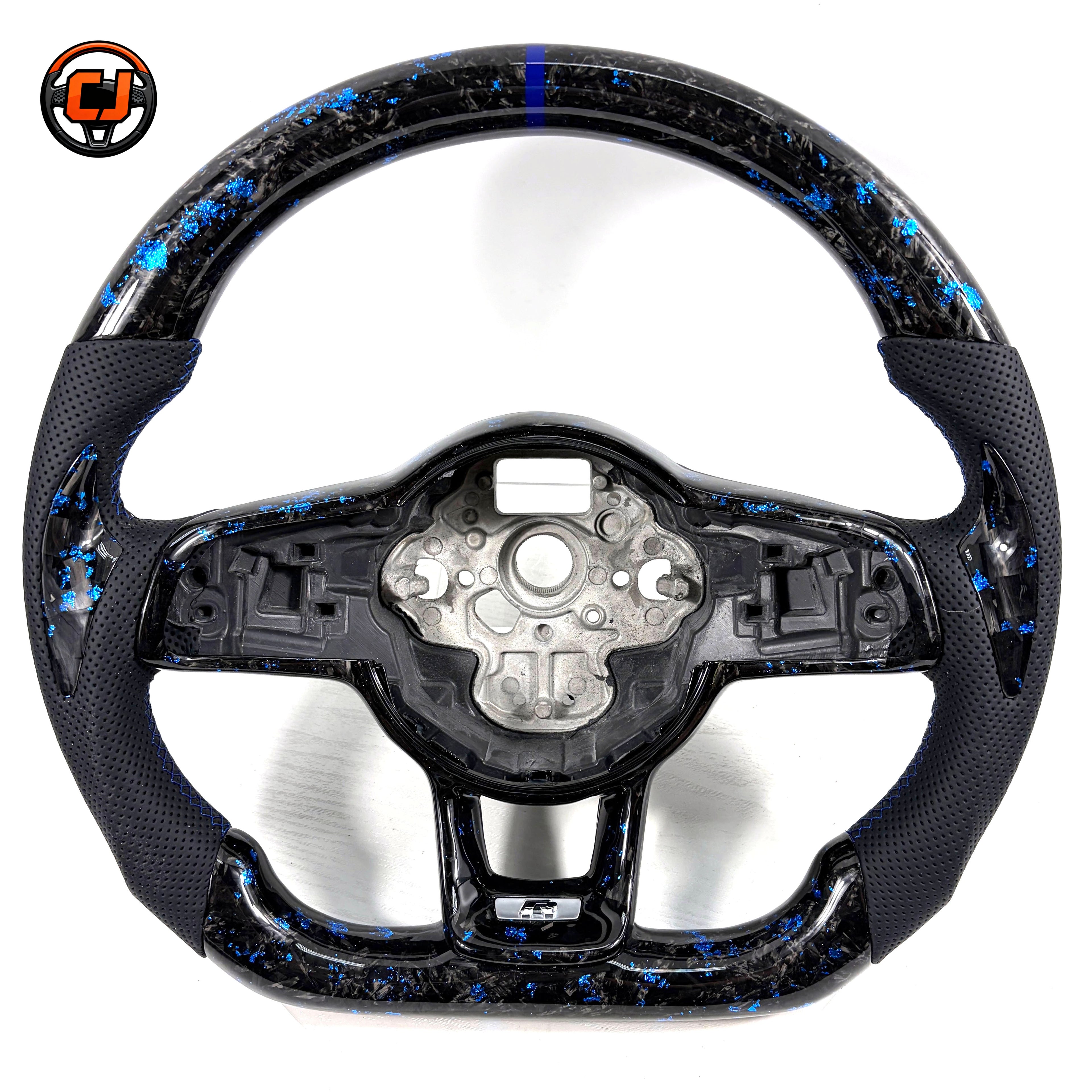 White background photo of blue forged carbon sport steering wheel shell for MK7 GTI Golf 6 7 7 5 R R Line CC Polo Passat B8 CJ Mod Garage