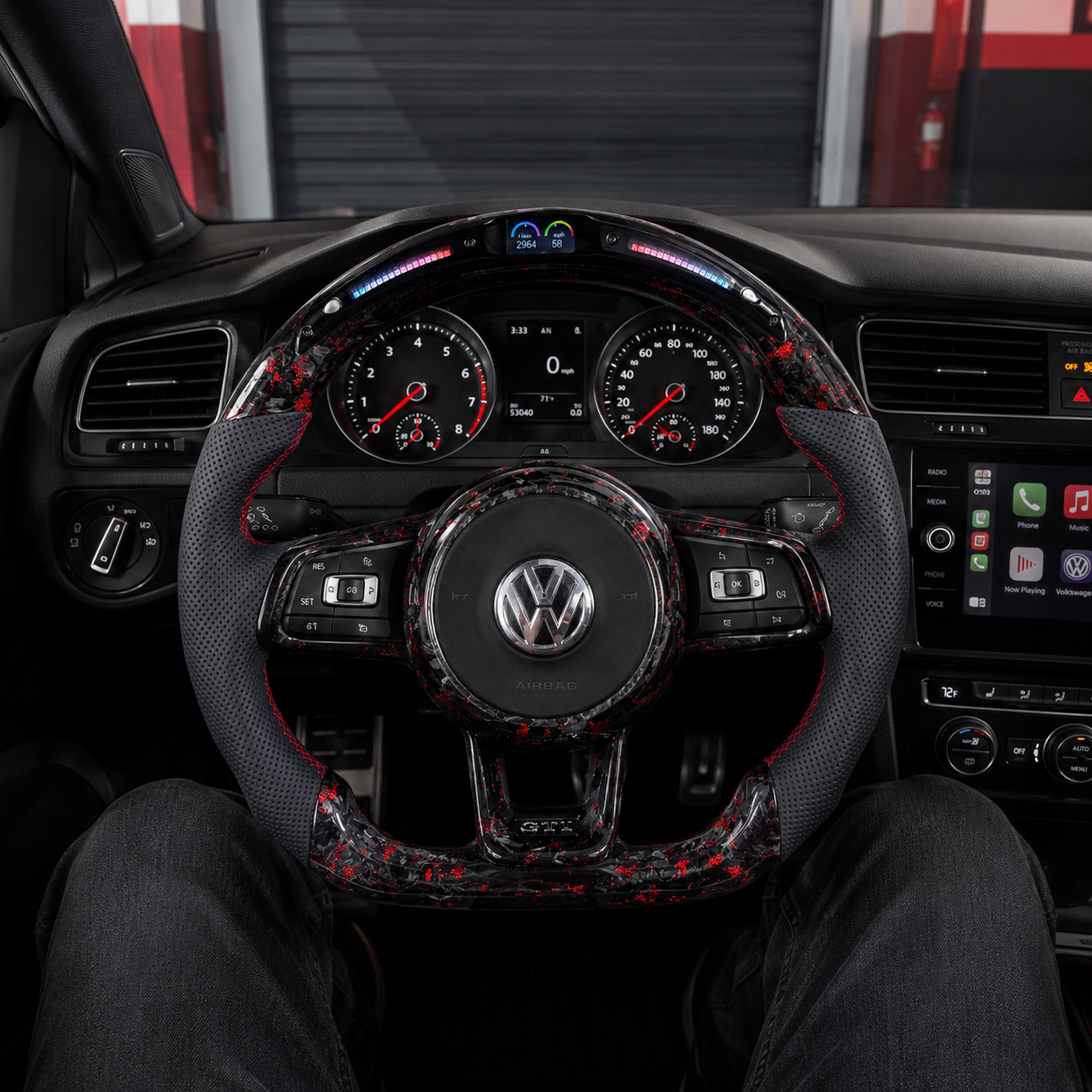 Red forged carbon LED wheel cabin photo for MK7 GTI Golf 6 7 7 5 R R Line CC Polo Passat B8 CJ Mod Garage