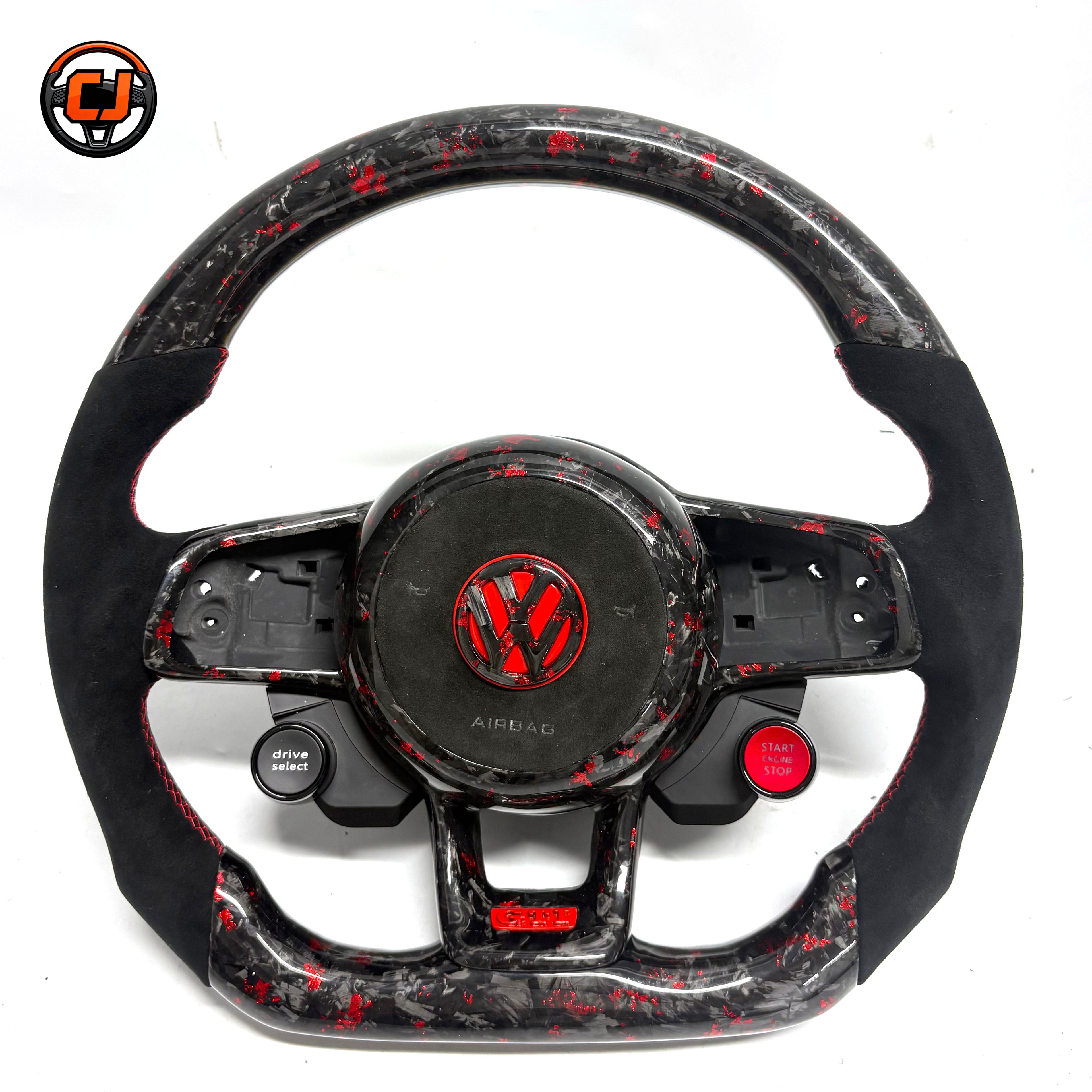 Volkswagen Golf GTI Mk7 Mk7 5 2013 to 2020 red forged carbon round airbag steering wheel CJ Mod Garage