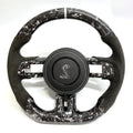 FOR Ford Mustang S550/GT 2015-2023 Carbon Fiber Steering Wheel - Silver Forged Carbon Fiber & Black Alcantara & Shelby Airbag Cover - CJ Mod Garage &
