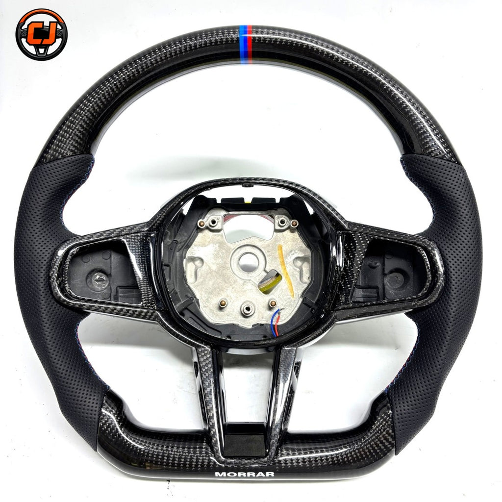 BMW G30 G38 2017-2024 carbon fiber steering wheel shell with perforated leather side grips by CJ Mod Garage