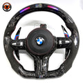 BMW F30 F32 F80 forged carbon fiber steering wheel with integrated LED shift lights and Alcantara side grips
