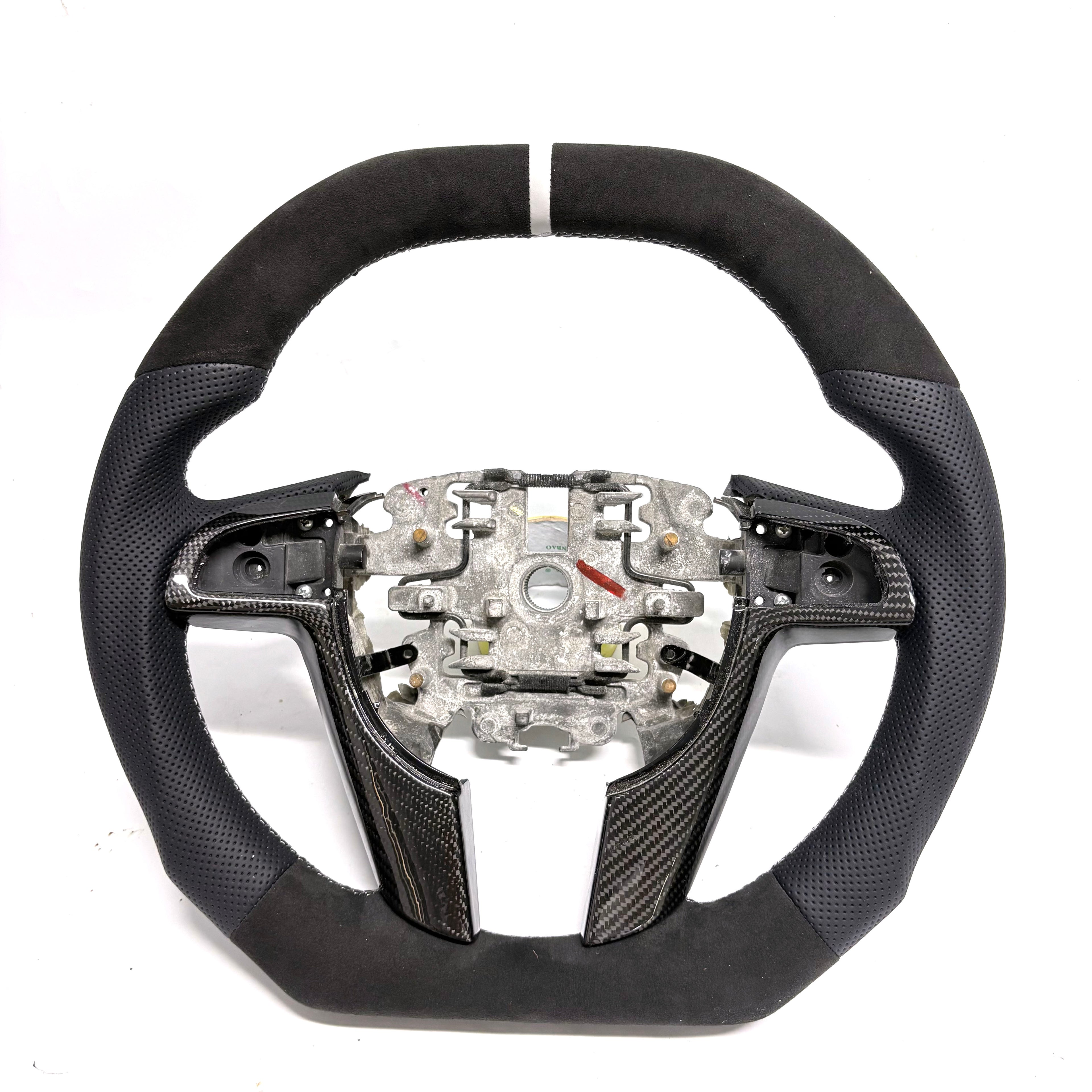 FOR Holden Commodore VE/Pontiac G8 Steering Wheel - Black Alcantara & Black Perforated Leather & White Stripe at 12 o'clock - CJ Mod Garage