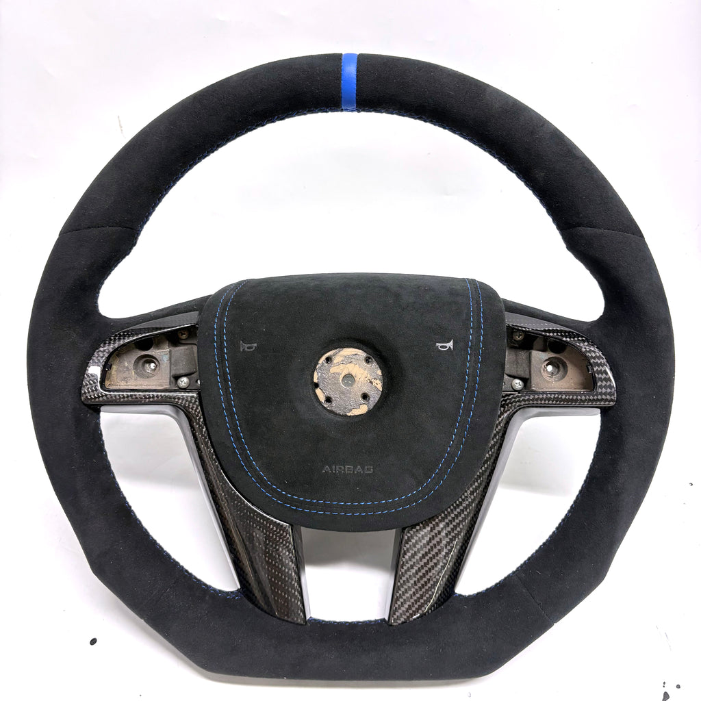FOR Holden Commodore VE/Pontiac G8 Steering Wheel - Black Alcantara & Blue Stripe at 12 o'clock & Alcantara Airbag Cover - CJ Mod Garage
