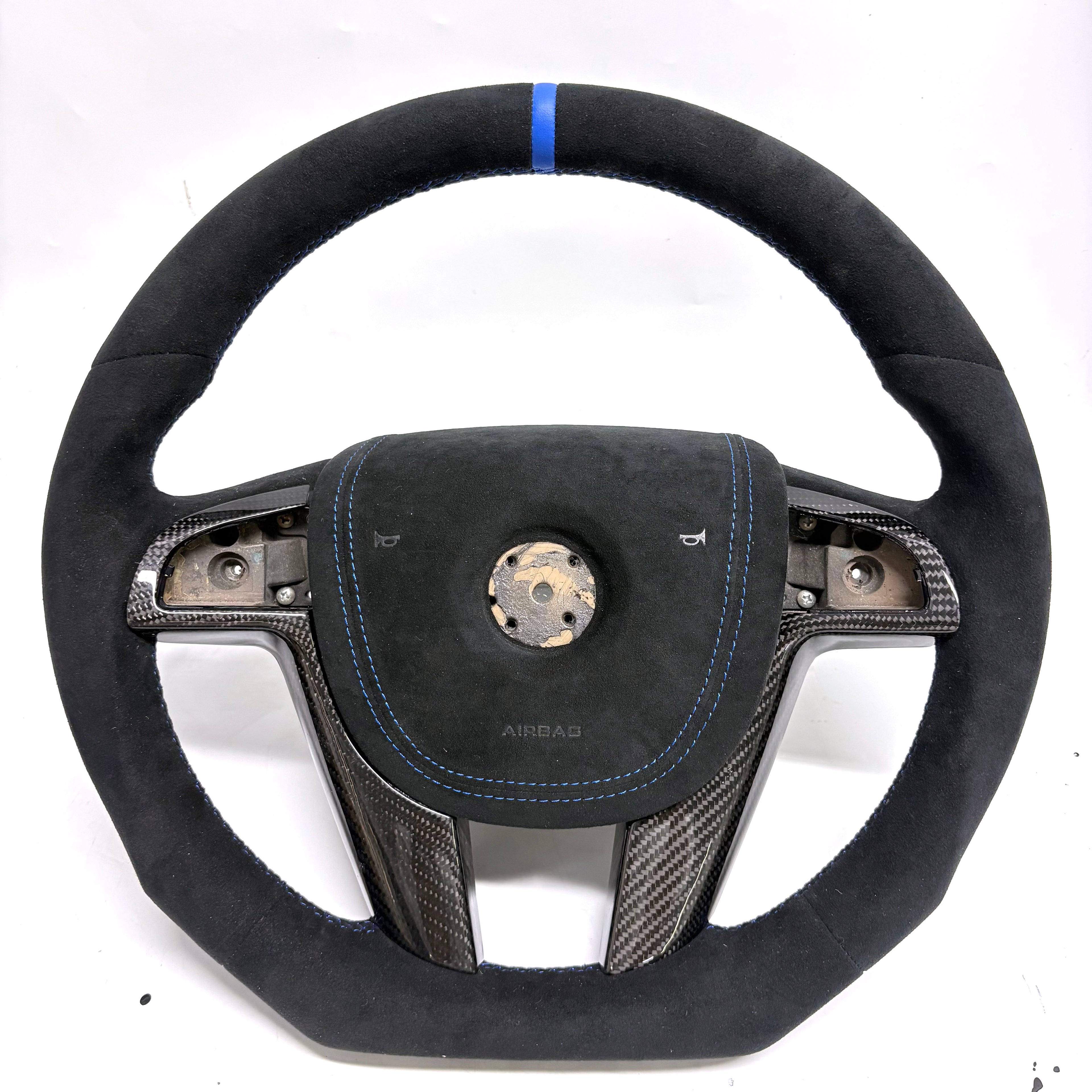 FOR Holden Commodore VE/Pontiac G8 Steering Wheel - Black Alcantara & Blue Stripe at 12 o'clock & Alcantara Airbag Cover - CJ Mod Garage