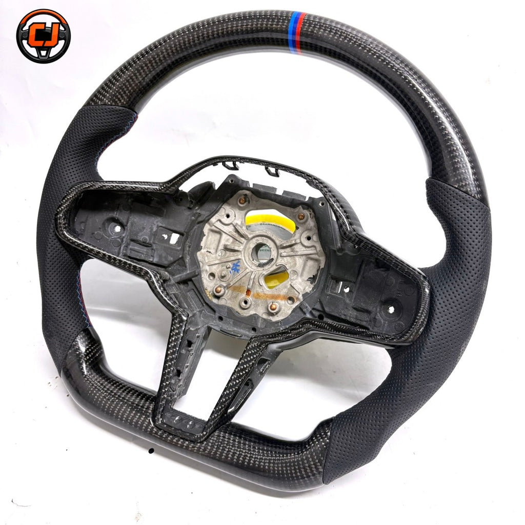 BMW X5 G05 2019-2025 carbon fiber flat-bottom wheel frame with black perforated leather by CJ Mod Garage