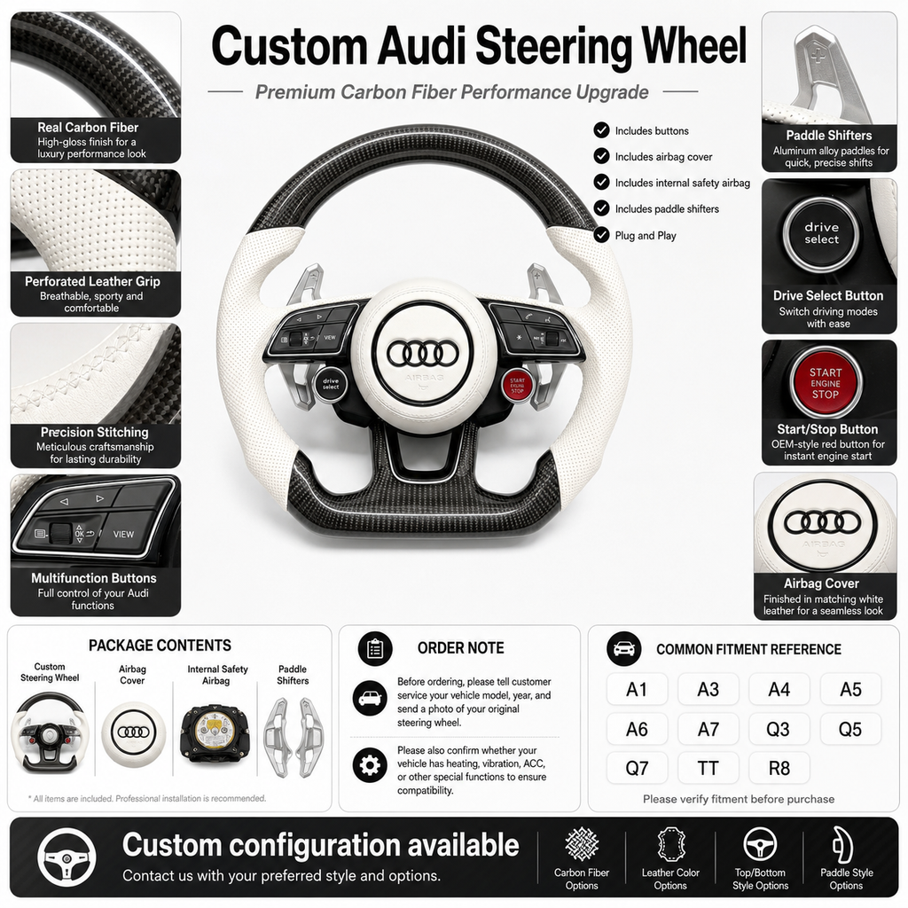 Carbon Fiber Audi Steering Wheel for A1 A3 A4 A5 A6 A7 C6 C7 S3 S4 S5 S7 Q3 Q5 Q7 SQ5 RS RS3 RS5 RS6 B8 B9 8P 8V R8 TT -CJ Mod Garage 17