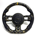 FOR Ford Mustang S550/GT 2015-2023 Carbon Fiber Steering Wheel - Gold Forged Carbon Fiber & Black Perforated Leather & Airbag Cover - CJ Mod Garage