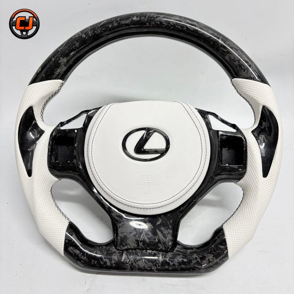 White Leather Lexus Steering Wheel With Gloss Forged Carbon Construction F Sport Inspired Design And Airbag Cover For Lexus IS 2014 2020 RC 2015 2020 GS 2013 2020 NX 2015 2021 CT 2014 2022 CJ Mod Garage