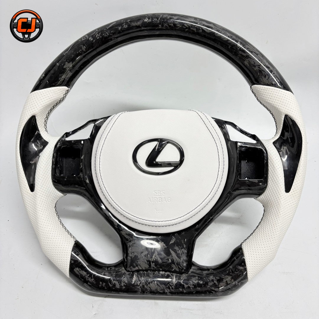 White Leather Lexus Steering Wheel With Gloss Forged Carbon Construction F Sport Inspired Design And Airbag Cover For Lexus IS 2014 2020 RC 2015 2020 GS 2013 2020 NX 2015 2021 CT 2014 2022 CJ Mod Garage