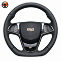 Cadillac ATS black smooth leather perforated leather steering wheel front product view by CJ Mod Garage