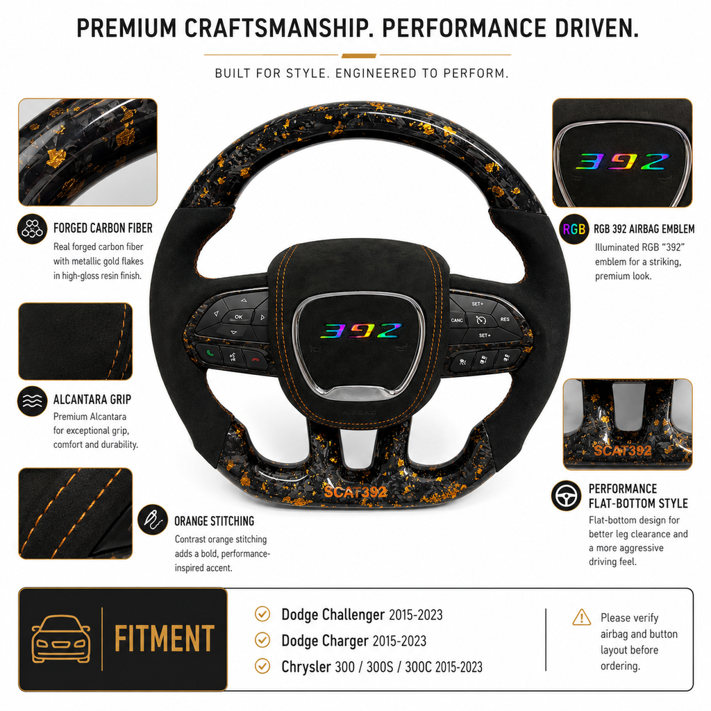 For Dodge Charger, Challenger, Hellcat Charger, Durango SRT, RT GT 2015-2023 Carbon Fiber Steering Wheel - CJ Mod Garage 18