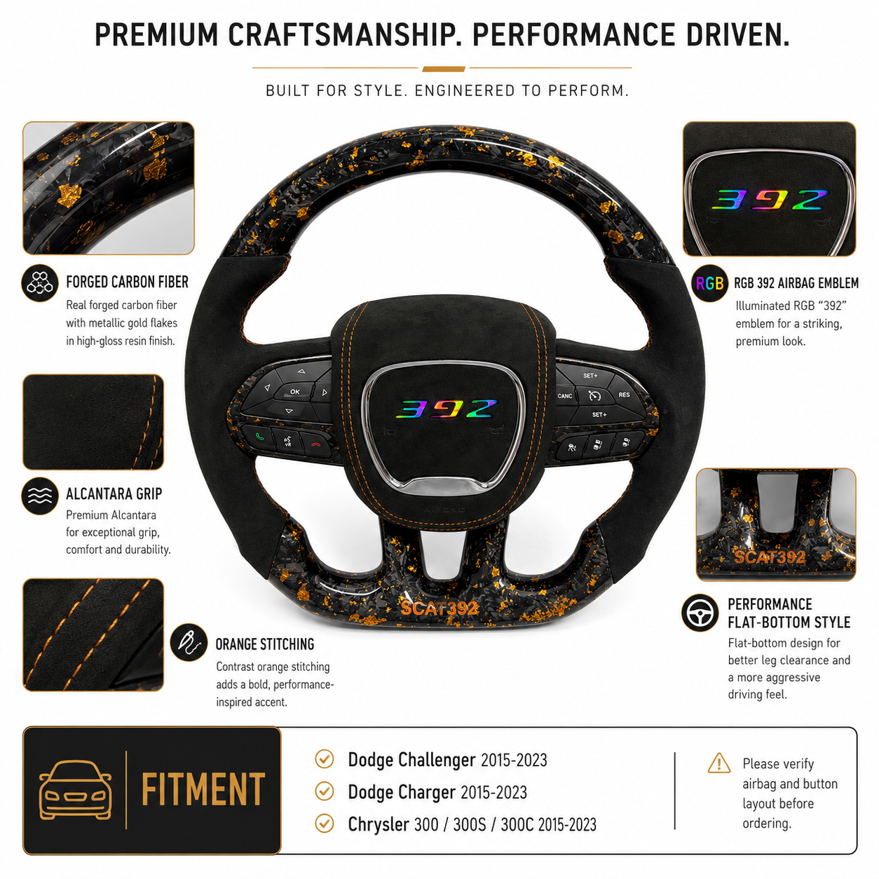 For Dodge Charger, Challenger, Hellcat Charger, Durango SRT, RT GT 2015-2023 Carbon Fiber Steering Wheel - CJ Mod Garage 18