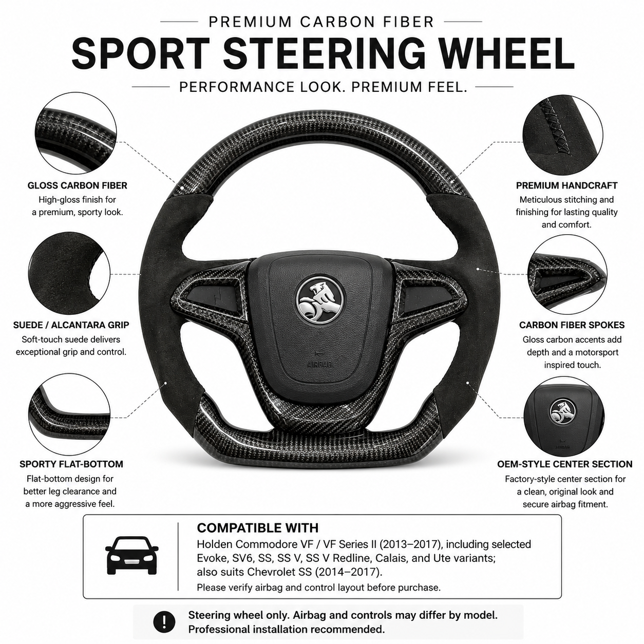 FOR Holden VF HSV CHEVY SS SSV SV6 2013-2017 Carbon Fiber Steering Wheel - CJ Mod Garage 20