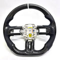 FOR Ford Mustang S550/GT 2015-2023 Carbon Fiber Steering Wheel - Black Carbon Fiber & Black Perforated Leather & White Stripes - CJ Mod Garage &